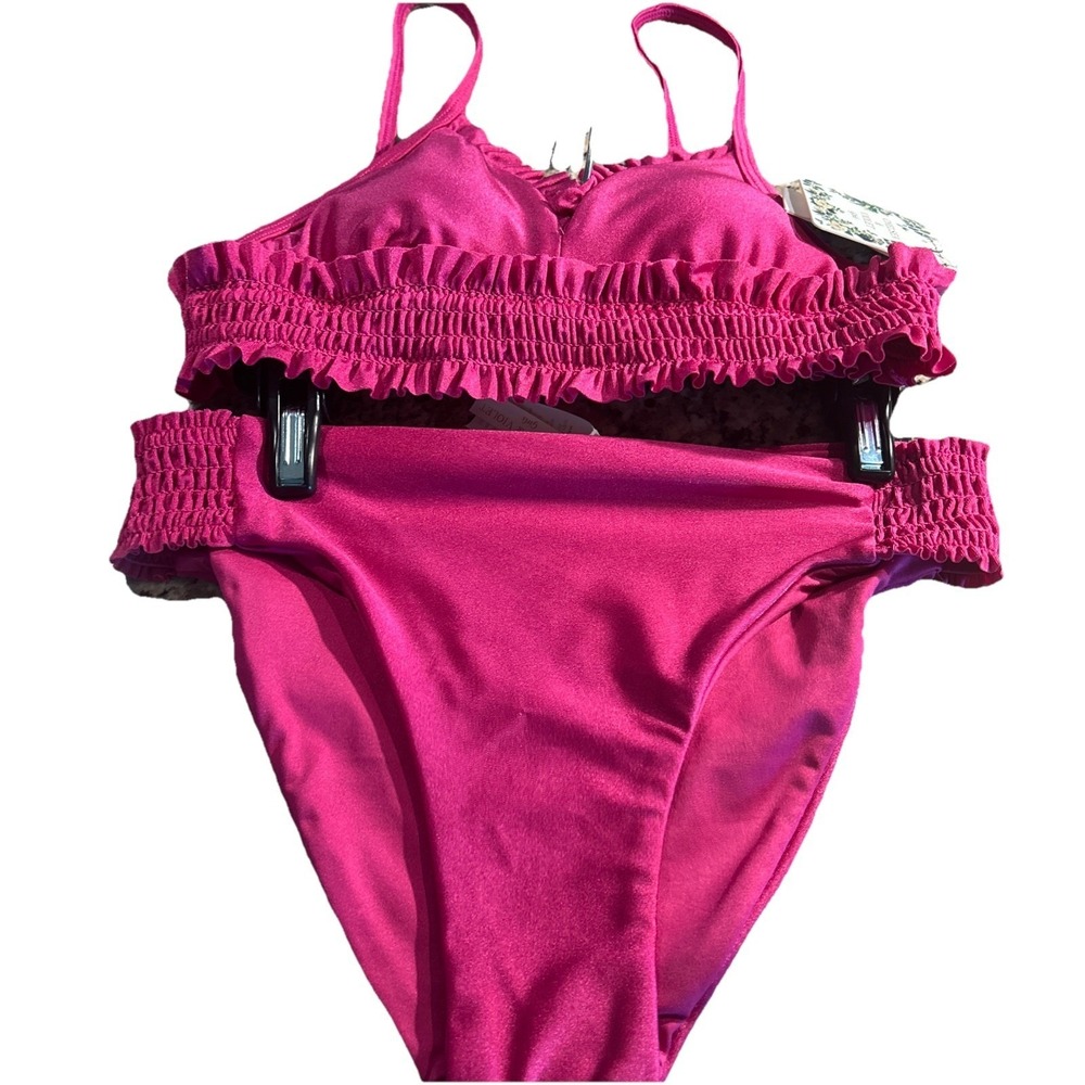 Chelsea & Violet Swim Suit Girl's‎ 10 Magenta Pink Two-Piece Ruffle Bikini NWT